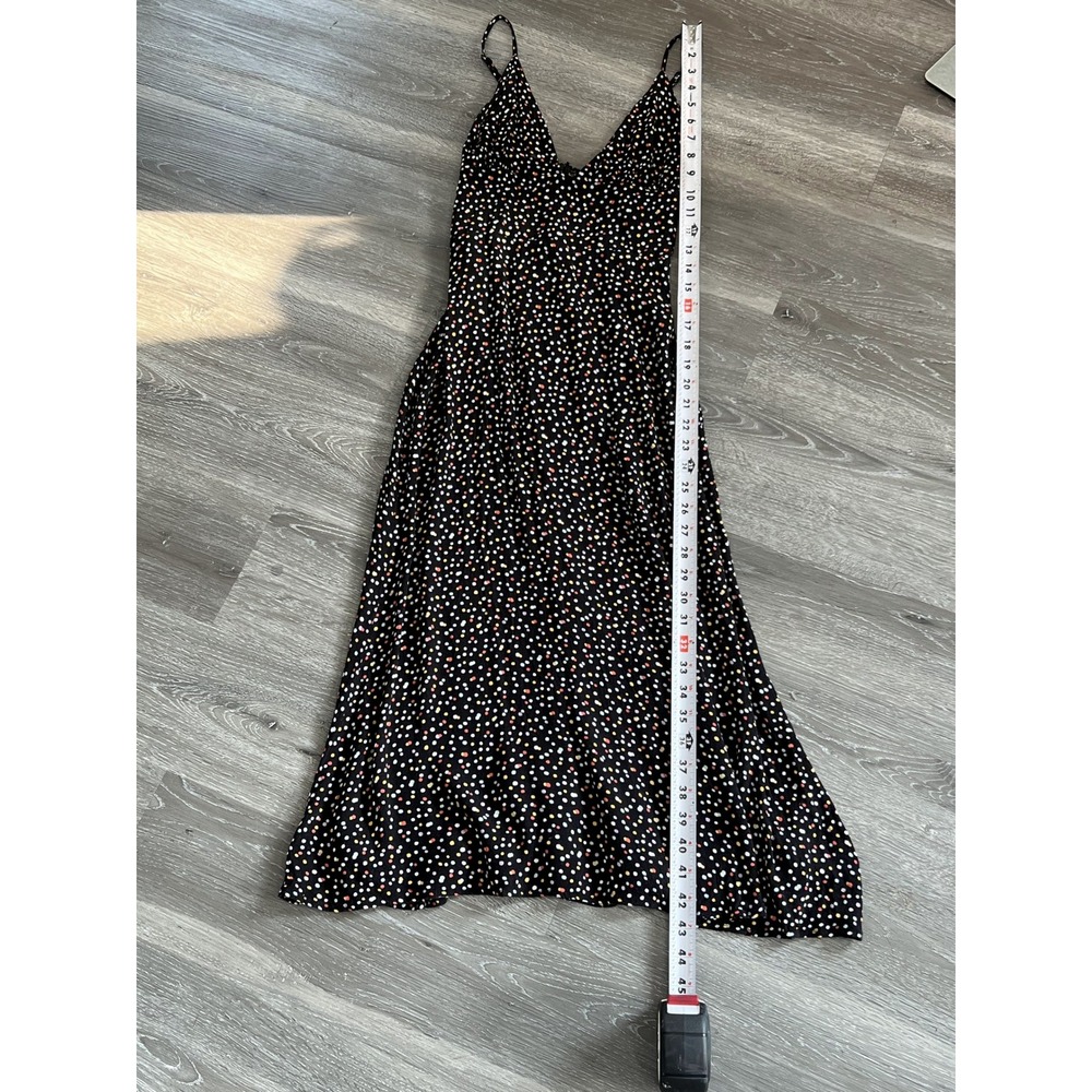 Reformation Black Multi Polka Dot Confetti Spaghetti Strap Midi Slip Dress Siz 6 - Picture 5 of 7